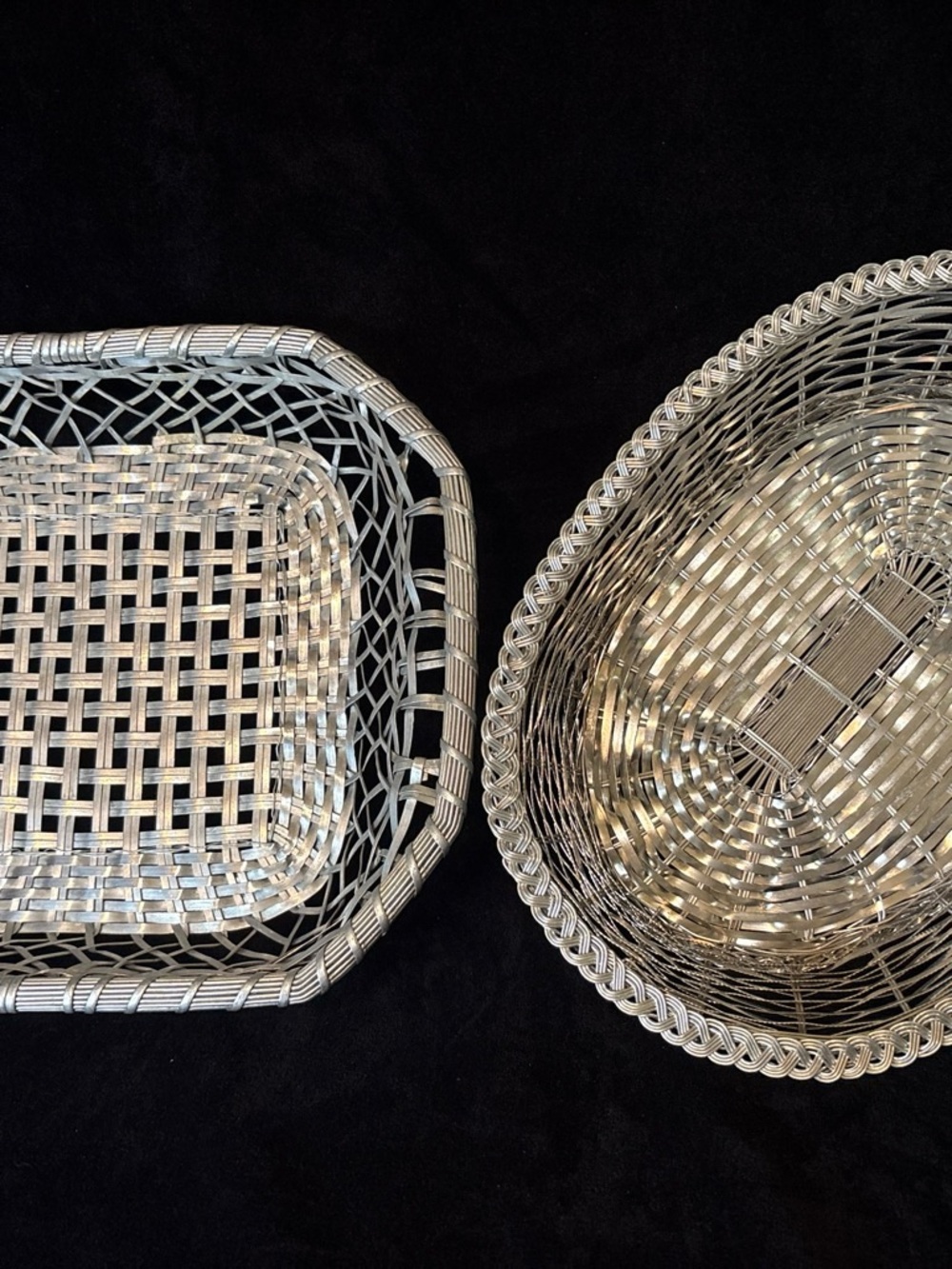 VTG Woven Wire Metal Baskets Set 2 OS Silver Cottagecore Rustic Farmhouse